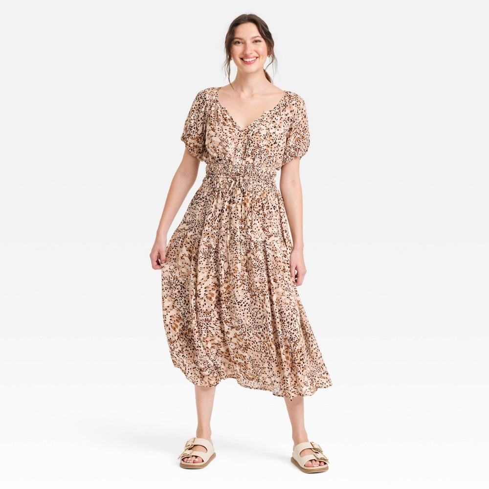 Leopard Tiered Midi A- Line Dress